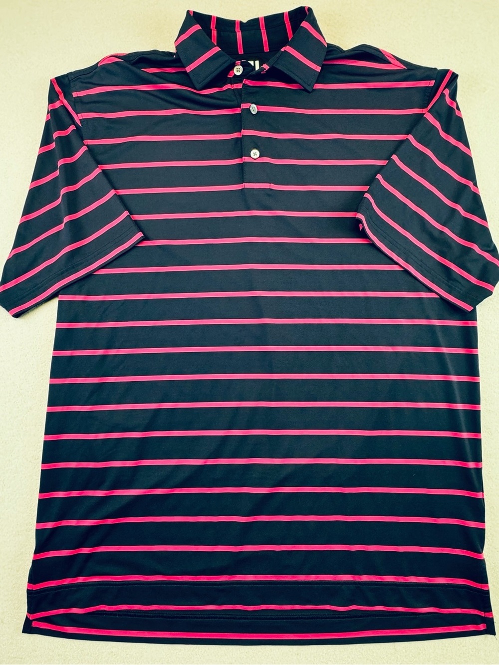 Men's Navy FootJoy Golf Polo with Hot Pink Stripes - Classic Short Sleeve